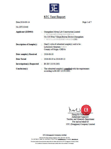 China Guangdong Mytop Lab Equipment Co., Ltd Certificaciones
